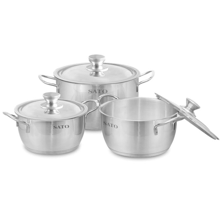  BỘ NỒI INOX 3 ĐÁY SATO ST-BI322 - 3 nồi 3 kích thước