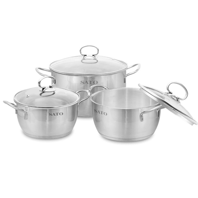  Bộ nồi inox 3 đáy SATO ST-BI323K - 3 nồi 3 kích thước